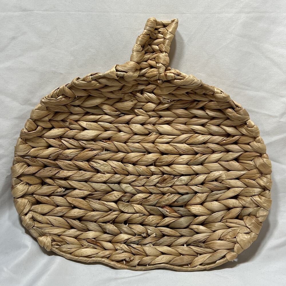 Pumpkin Water Hyacinth Grass Straw Woven Basket Tray Halloween Fall Thanksgiving